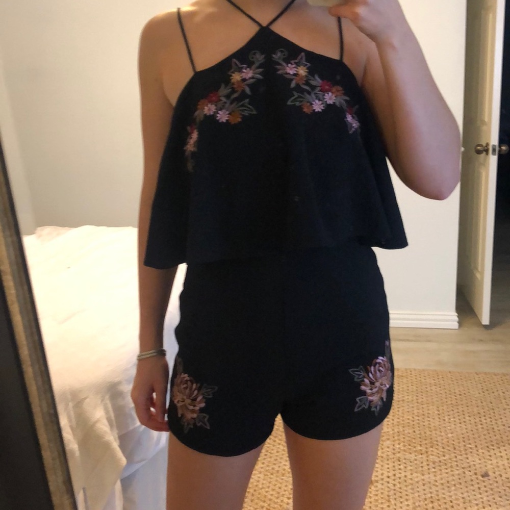 Embroidered black romper